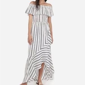 Express Medium White & Black Maxi Dress Off the Shoylder